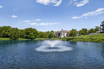 Community lake with scenic fountain